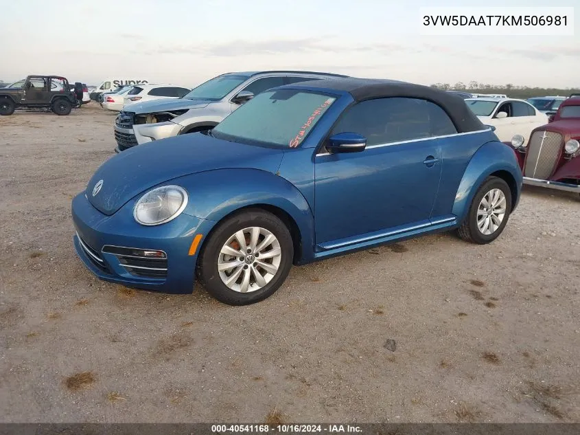 2019 Volkswagen Beetle 2.0T Final Edition Se/2.0T Final Edition Sel/2.0T S/2.0T Se VIN: 3VW5DAAT7KM506981 Lot: 40541168