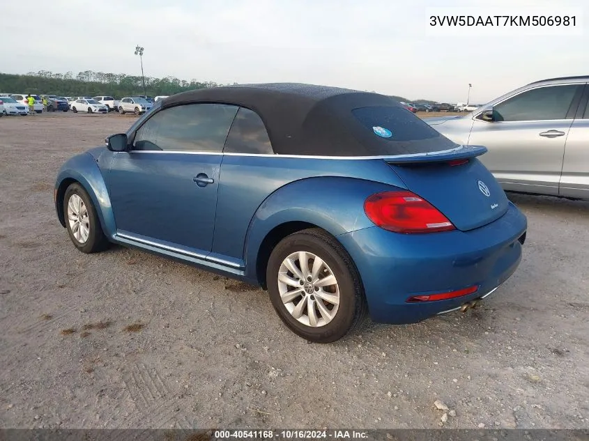 2019 Volkswagen Beetle 2.0T Final Edition Se/2.0T Final Edition Sel/2.0T S/2.0T Se VIN: 3VW5DAAT7KM506981 Lot: 40541168