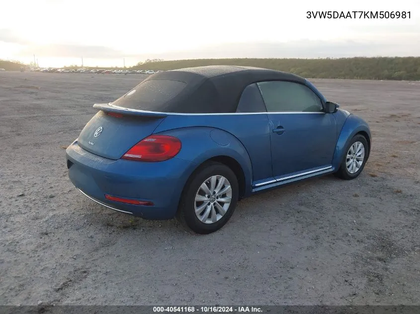 2019 Volkswagen Beetle 2.0T Final Edition Se/2.0T Final Edition Sel/2.0T S/2.0T Se VIN: 3VW5DAAT7KM506981 Lot: 40541168