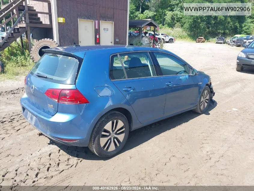 2015 Volkswagen E-Golf Sel Premium VIN: WVWPP7AU6FW902906 Lot: 40162926