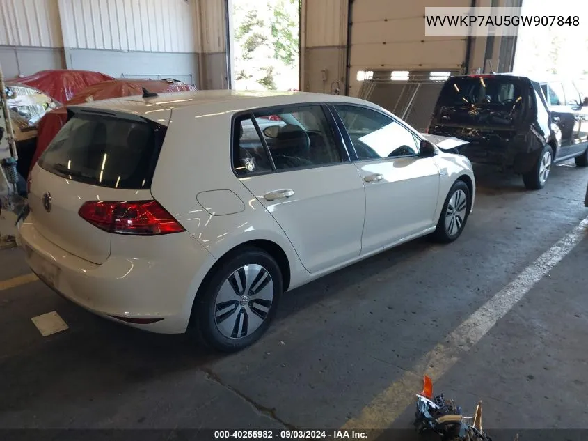 2016 Volkswagen E-Golf Se VIN: WVWKP7AU5GW907848 Lot: 40255982