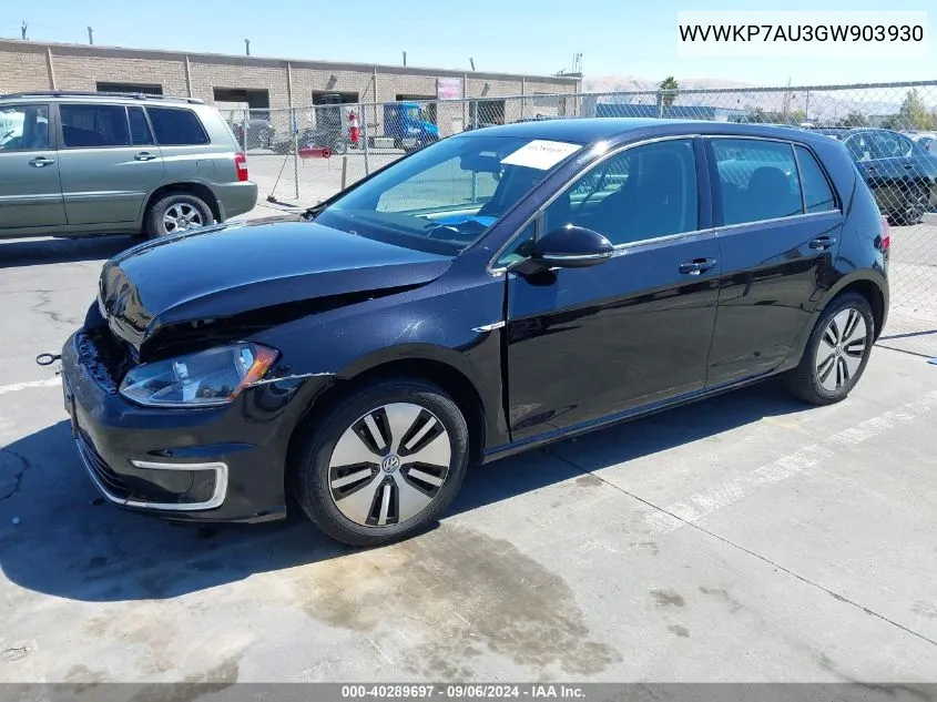 2016 Volkswagen E-Golf Se VIN: WVWKP7AU3GW903930 Lot: 40289697