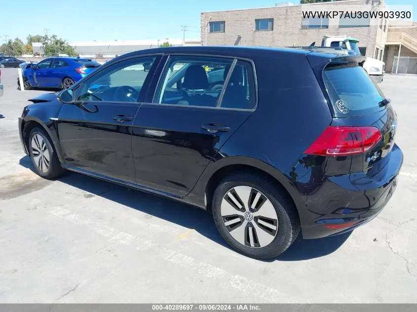 2016 Volkswagen E-Golf Se VIN: WVWKP7AU3GW903930 Lot: 40289697