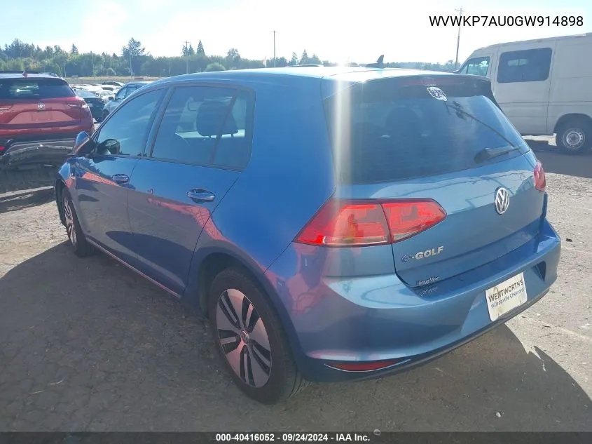 WVWKP7AU0GW914898 2016 Volkswagen E-Golf Se