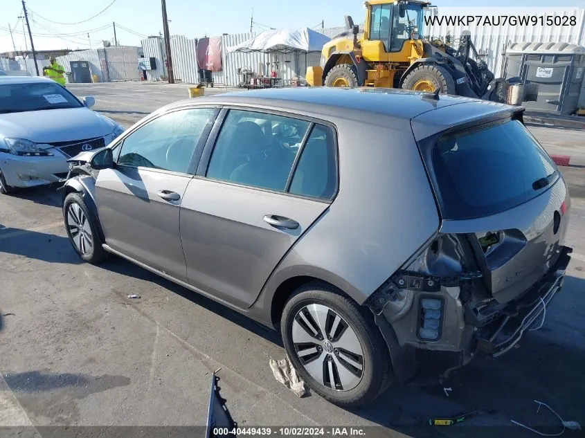 2016 Volkswagen E-Golf Se VIN: WVWKP7AU7GW915028 Lot: 40449439