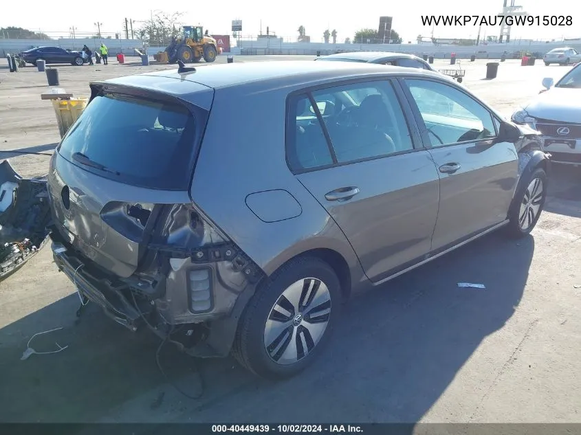 WVWKP7AU7GW915028 2016 Volkswagen E-Golf Se