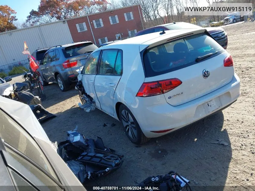 2016 Volkswagen E-Golf Se VIN: WVWKP7AUXGW915119 Lot: 40759701