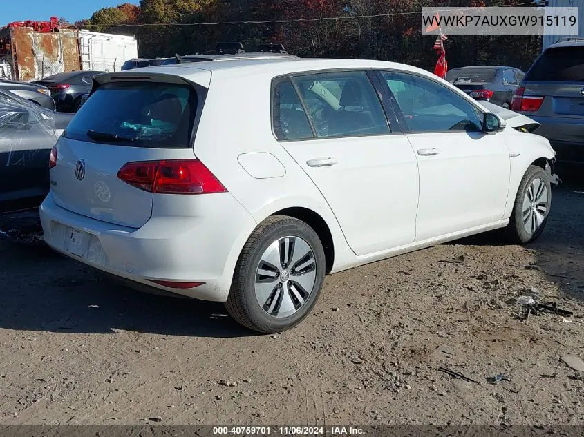 2016 Volkswagen E-Golf Se VIN: WVWKP7AUXGW915119 Lot: 40759701