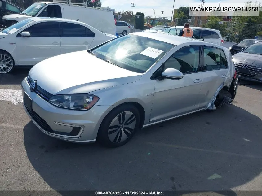 WVWKP7AU8GW914258 2016 Volkswagen E-Golf Se