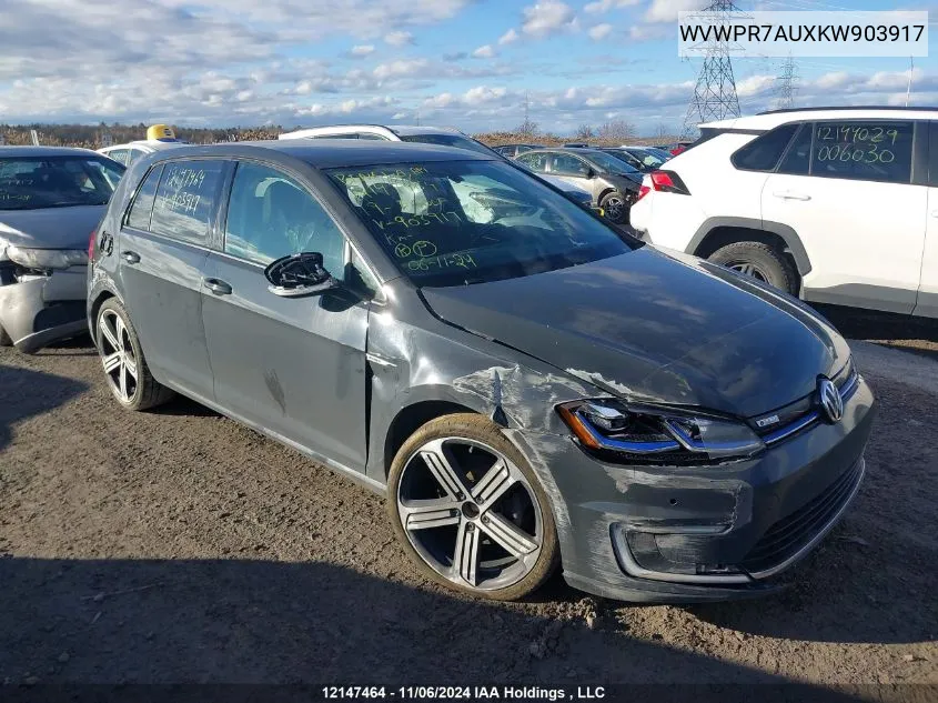 2019 Volkswagen E-Golf VIN: WVWPR7AUXKW903917 Lot: 12147464