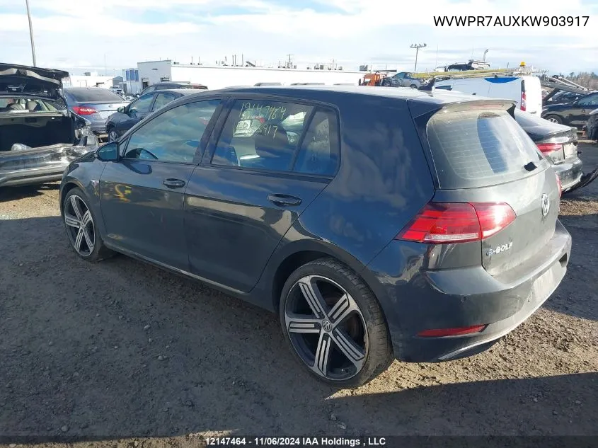 2019 Volkswagen E-Golf VIN: WVWPR7AUXKW903917 Lot: 12147464