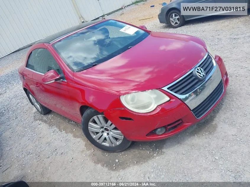 WVWBA71F27V031815 2007 Volkswagen Eos 2.0T