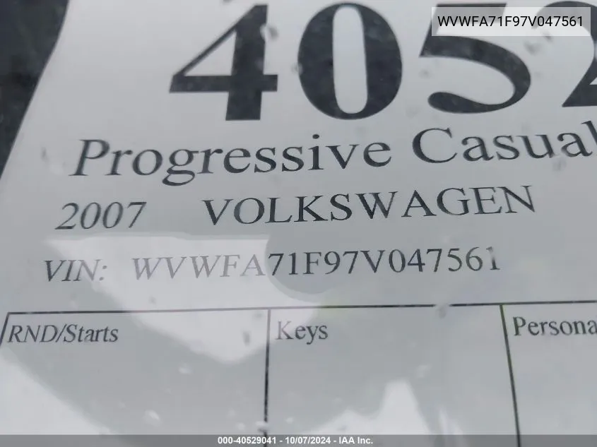 WVWFA71F97V047561 2007 Volkswagen Eos 2.0T