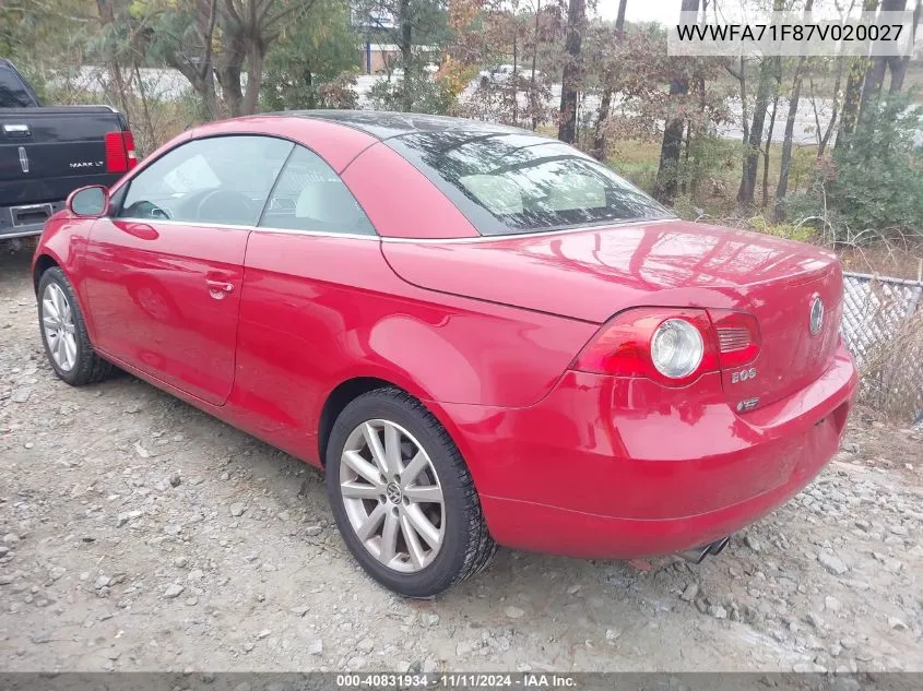 2007 Volkswagen Eos 2.0T VIN: WVWFA71F87V020027 Lot: 40831934