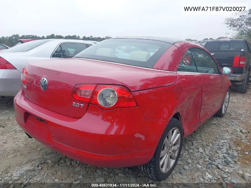 2007 Volkswagen Eos 2.0T VIN: WVWFA71F87V020027 Lot: 40831934