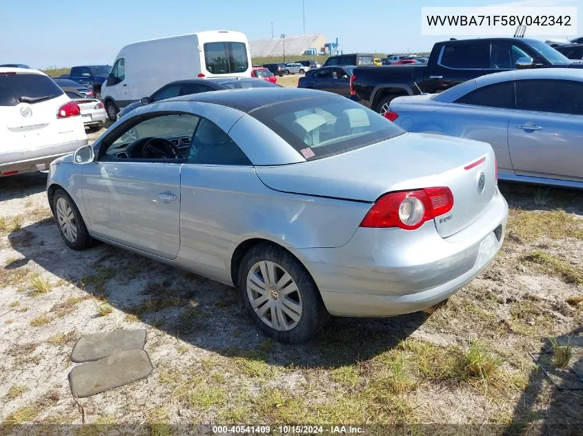 2008 Volkswagen Eos Turbo VIN: WVWBA71F58V042342 Lot: 40541409