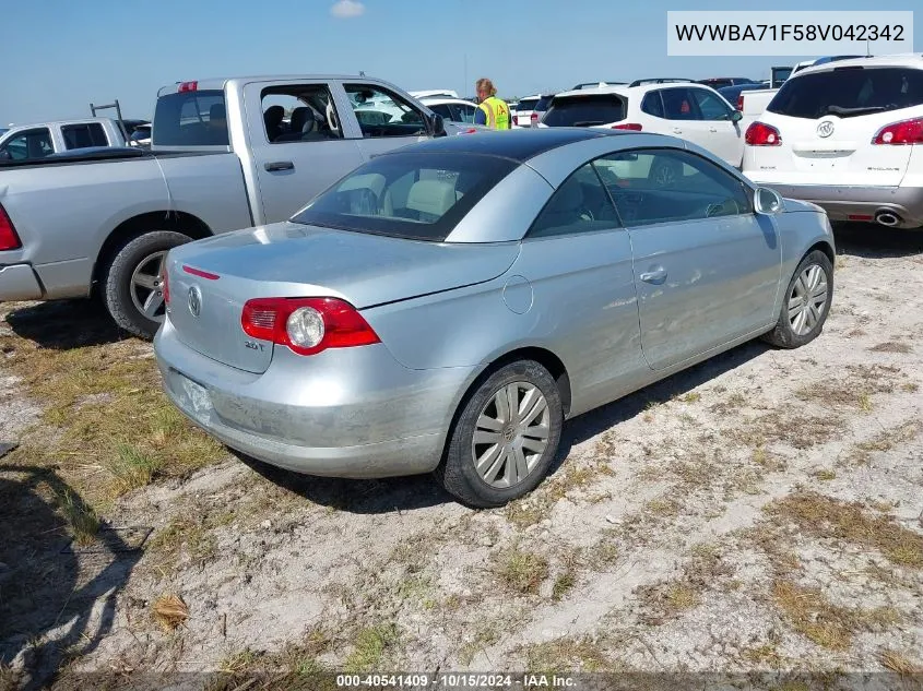 2008 Volkswagen Eos Turbo VIN: WVWBA71F58V042342 Lot: 40541409