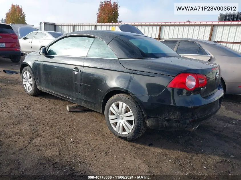 2008 Volkswagen Eos Komfort/Turbo VIN: WVWAA71F28V003512 Lot: 40778336