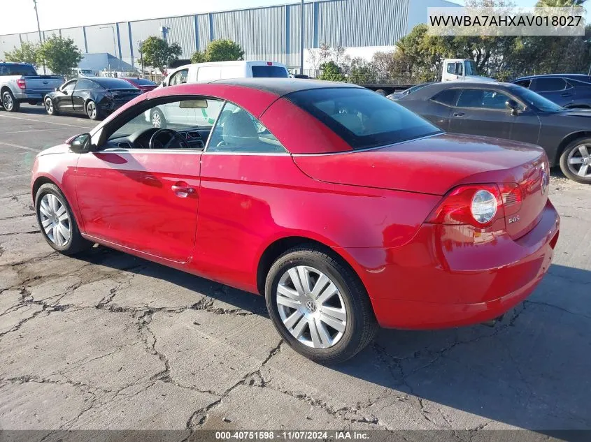 2010 Volkswagen Eos Komfort VIN: WVWBA7AHXAV018027 Lot: 40751598