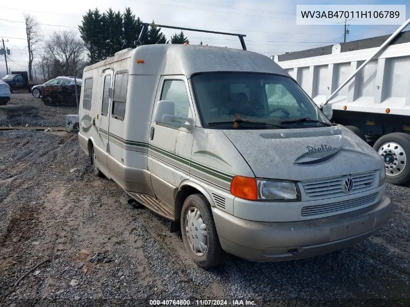 2001 Volkswagen Eurovan VIN: WV3AB47011H106789 Lot: 40764800