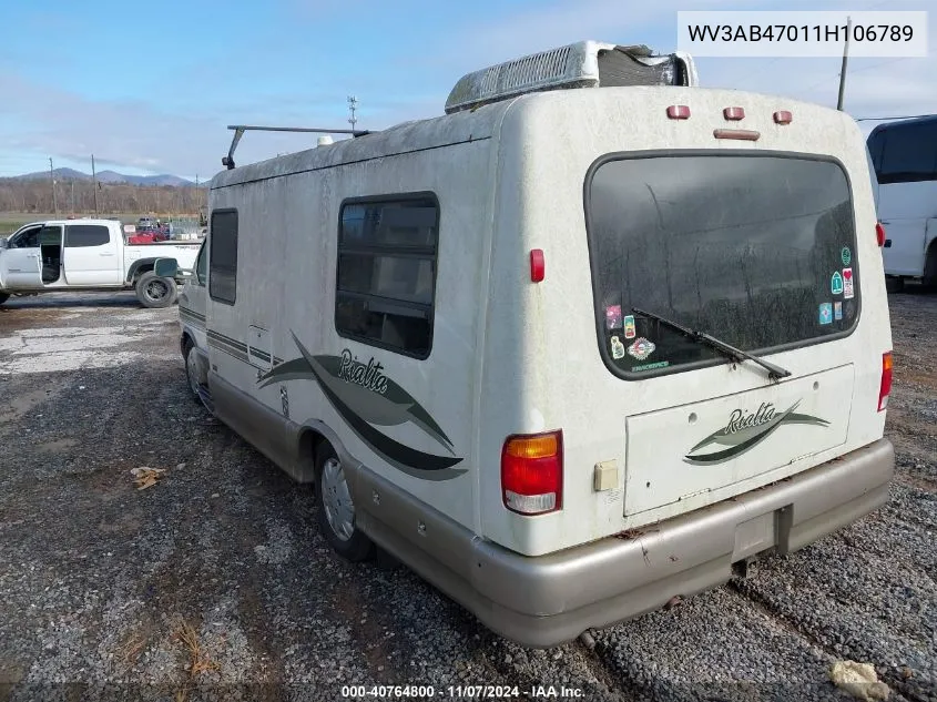 2001 Volkswagen Eurovan VIN: WV3AB47011H106789 Lot: 40764800