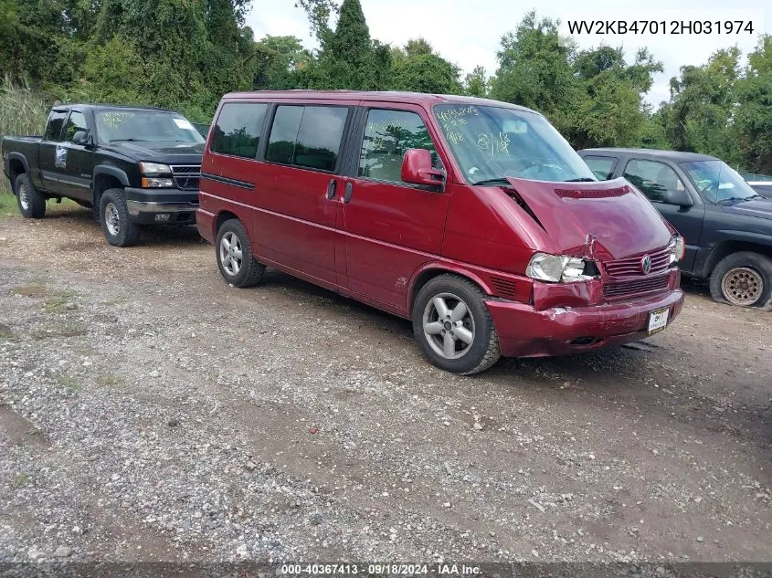 2002 Volkswagen Eurovan Gls VIN: WV2KB47012H031974 Lot: 40367413