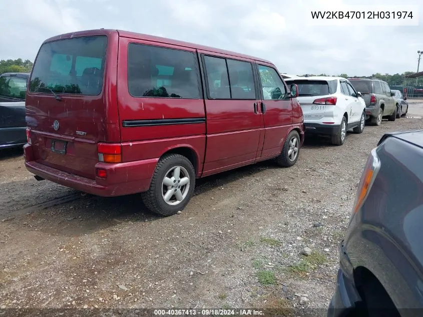 2002 Volkswagen Eurovan Gls VIN: WV2KB47012H031974 Lot: 40367413