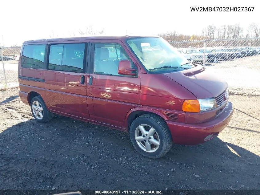 2002 Volkswagen Eurovan Mv VIN: WV2MB47032H027367 Lot: 40843197