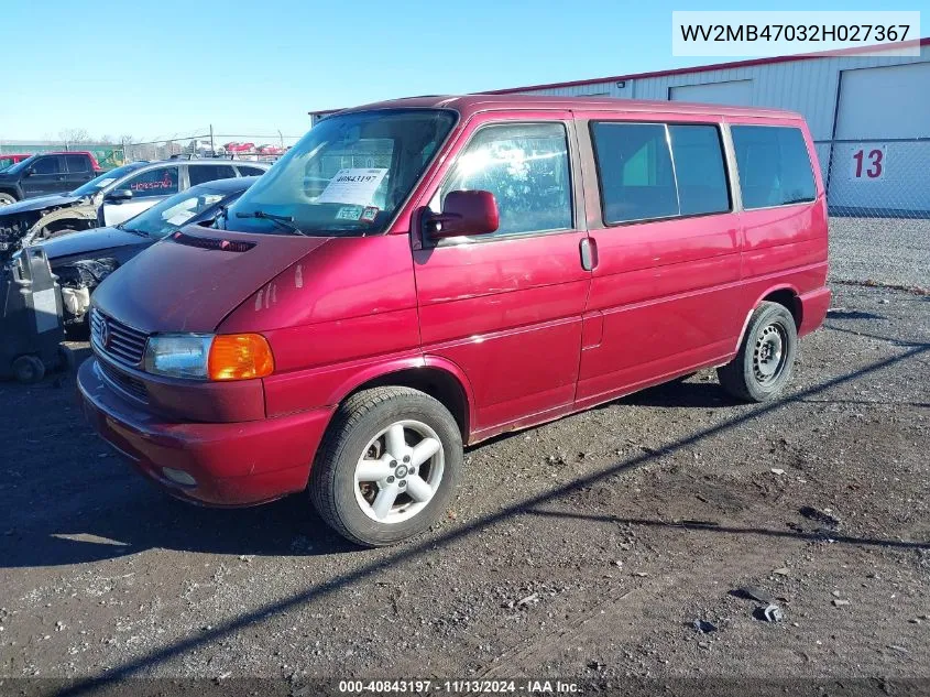 2002 Volkswagen Eurovan Mv VIN: WV2MB47032H027367 Lot: 40843197