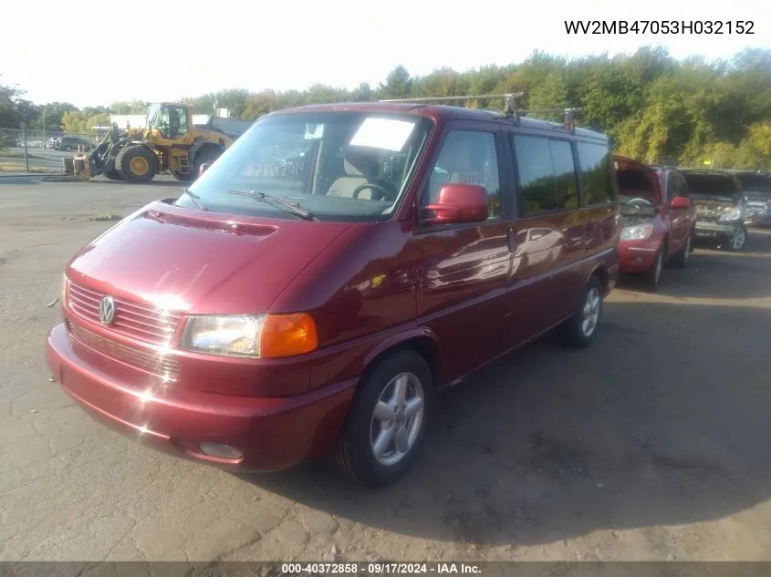 2003 Volkswagen Eurovan Mv VIN: WV2MB47053H032152 Lot: 40372858