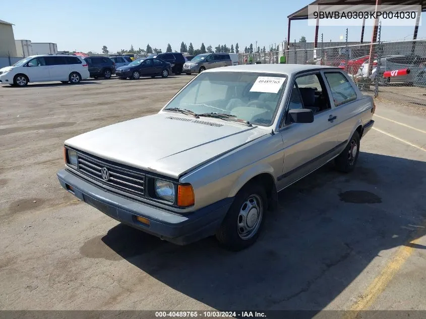 1989 Volkswagen Fox VIN: 9BWBA0303KP004030 Lot: 40489765