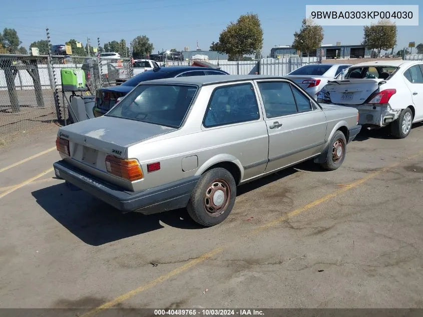 1989 Volkswagen Fox VIN: 9BWBA0303KP004030 Lot: 40489765