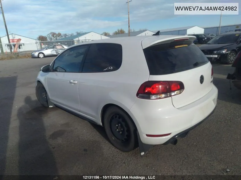 2010 Volkswagen Golf Gti VIN: WVWEV7AJ4AW424982 Lot: 12131156