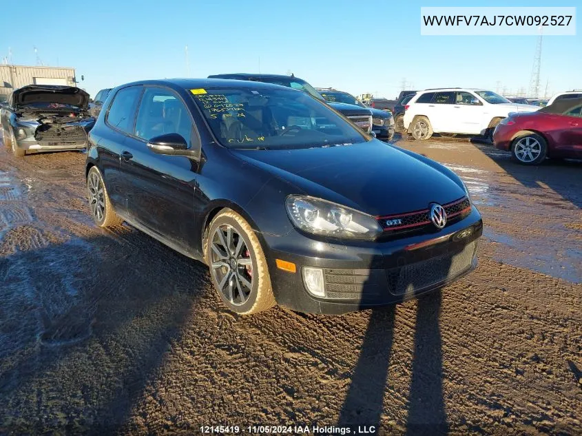 2012 Volkswagen Golf Gti VIN: WVWFV7AJ7CW092527 Lot: 12145419