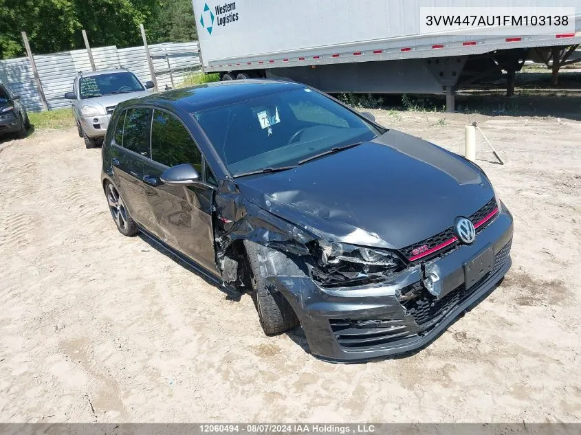 2015 Volkswagen Golf Gti VIN: 3VW447AU1FM103138 Lot: 12060494