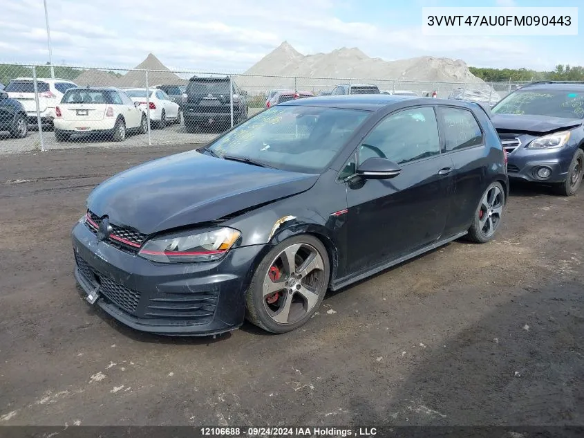 2015 Volkswagen Golf Gti VIN: 3VWT47AU0FM090443 Lot: 12106688