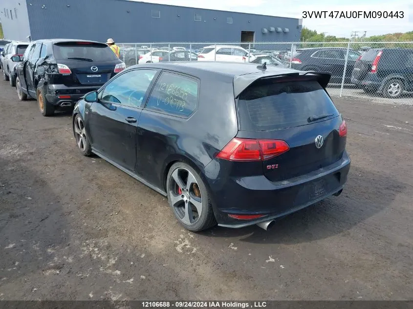 2015 Volkswagen Golf Gti VIN: 3VWT47AU0FM090443 Lot: 12106688