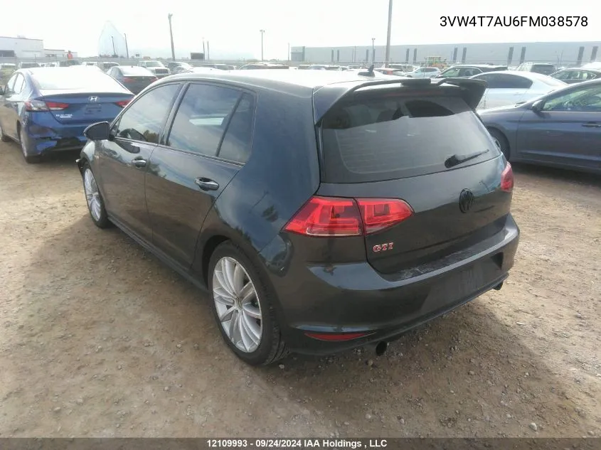 2015 Volkswagen Golf Gti VIN: 3VW4T7AU6FM038578 Lot: 12109993