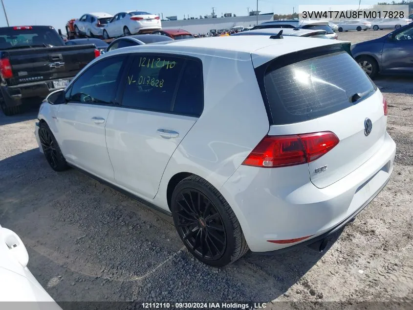 2015 Volkswagen Golf Gti VIN: 3VW4T7AU8FM017828 Lot: 12112110