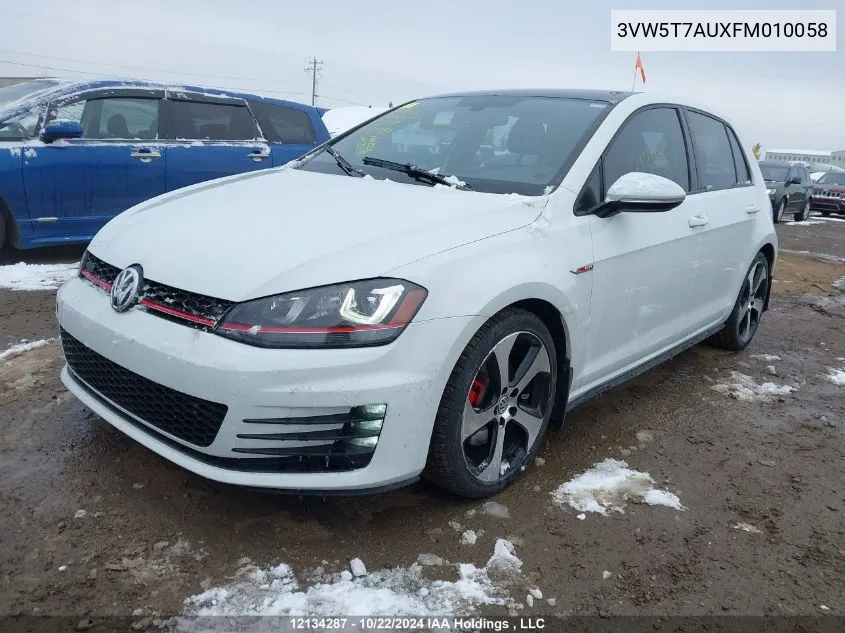 2015 Volkswagen Golf Gti VIN: 3VW5T7AUXFM010058 Lot: 12134287