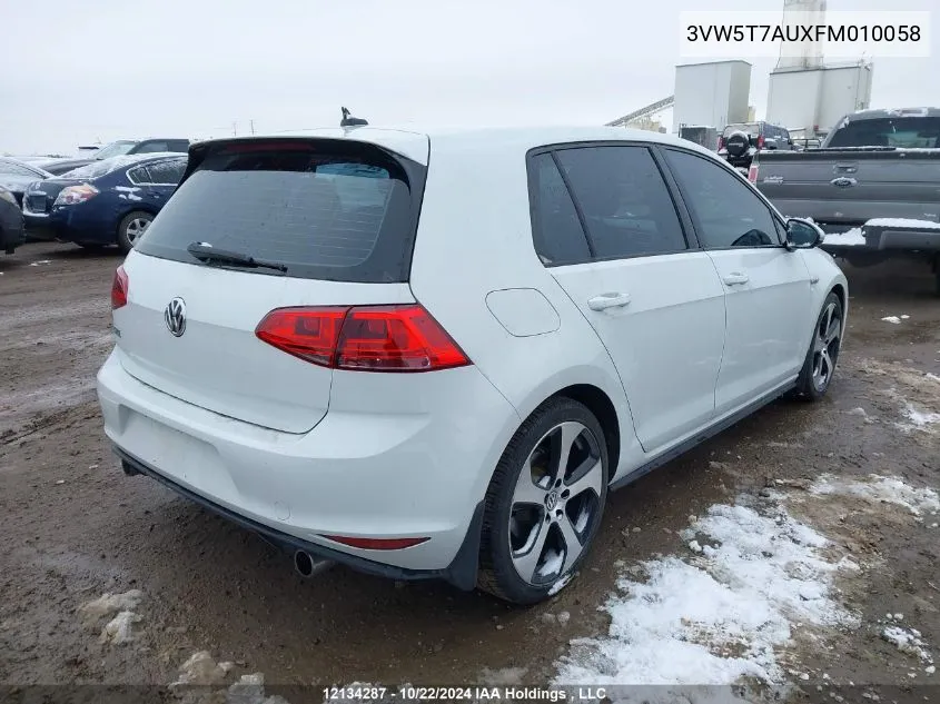 2015 Volkswagen Golf Gti VIN: 3VW5T7AUXFM010058 Lot: 12134287