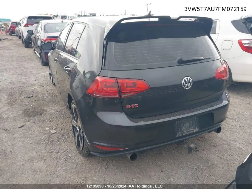 2015 Volkswagen Golf Gti VIN: 3VW5T7AU7FM072159 Lot: 12135898