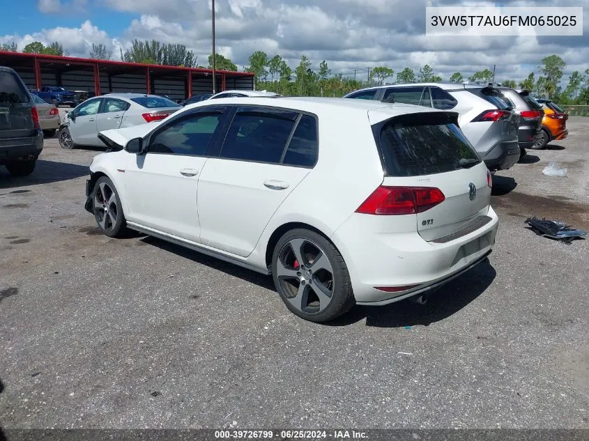 2015 Volkswagen Golf Gti 2.0T Se 4-Door VIN: 3VW5T7AU6FM065025 Lot: 39726799