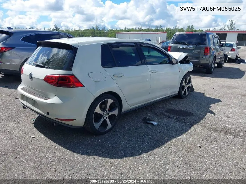 3VW5T7AU6FM065025 2015 Volkswagen Golf Gti 2.0T Se 4-Door