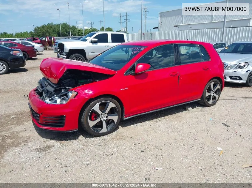 2015 Volkswagen Golf Gti 2.0T S 4-Door VIN: 3VW5T7AU8FM007000 Lot: 39751642