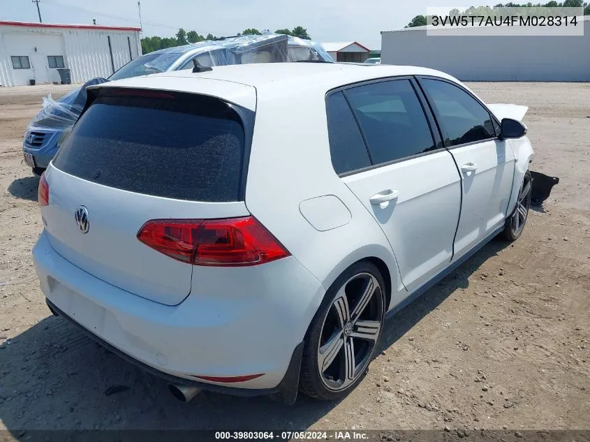 2015 Volkswagen Golf Gti 2.0T Autobahn 4-Door VIN: 3VW5T7AU4FM028314 Lot: 39803064