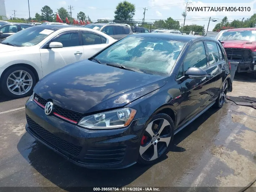 2015 Volkswagen Golf Gti 2.0T S 4-Door VIN: 3VW4T7AU6FM064310 Lot: 39858704