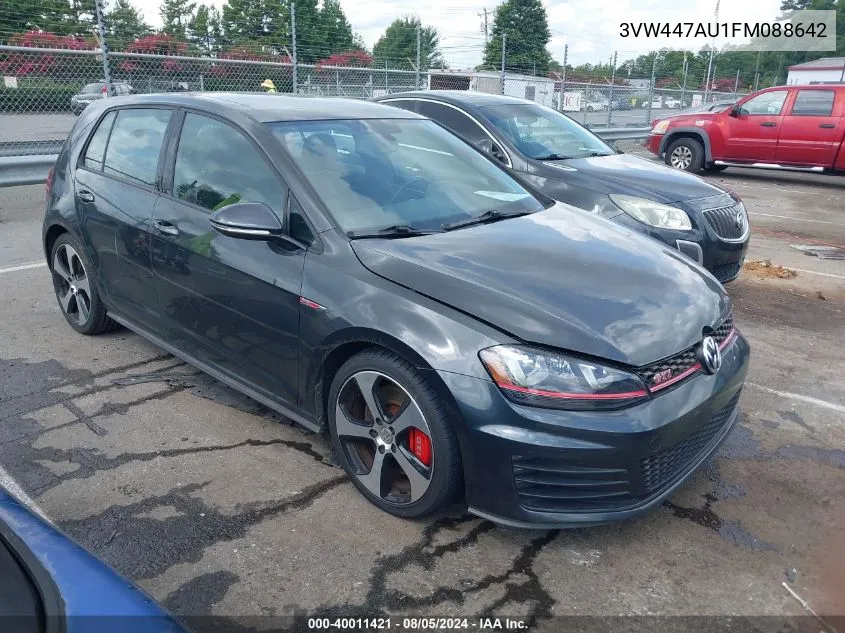 2015 Volkswagen Golf Gti 2.0T Autobahn W/Performance Package 4-Door VIN: 3VW447AU1FM088642 Lot: 40011421