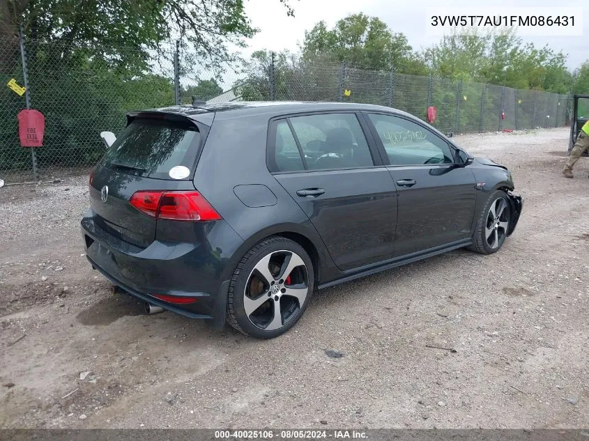 2015 Volkswagen Golf Gti 2.0T Se 4-Door VIN: 3VW5T7AU1FM086431 Lot: 40025106