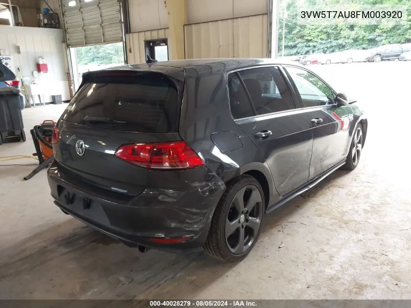 2015 Volkswagen Golf Gti 2.0T Se 4-Door VIN: 3VW5T7AU8FM003920 Lot: 40028279